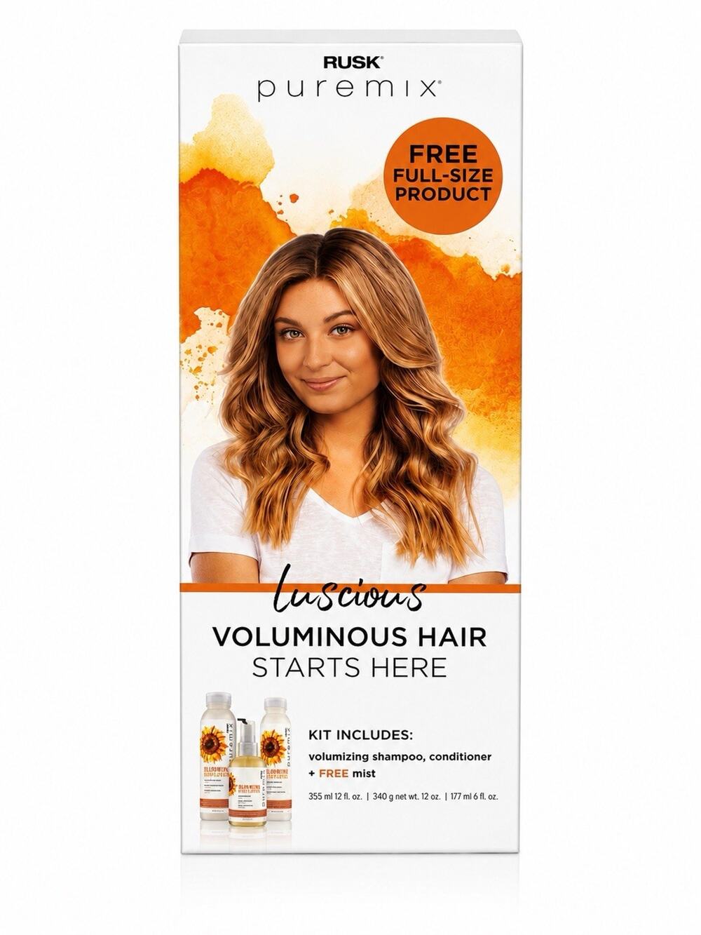 RUSK PureMix Blooming Sunflower Volumizing Hair Care Kit 3 Pc Set